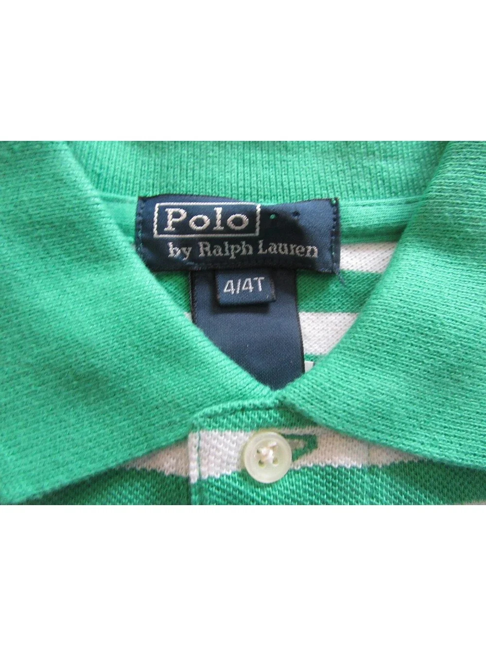Polo Ralph Lauren Boys Short Sleeve Shirt Green with White Stripes Size 4 / 4T